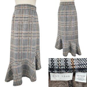 Cato est 1946 Women 14/16W 32" Elastic Waist Plaid Skirt Asymmetrical Ruffle Hem